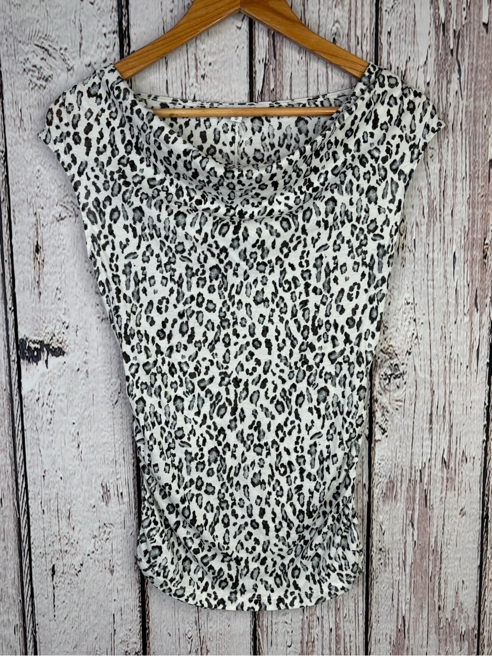 Express 2000s Y2K Burnout Animal Print Top XS Ruched Sides Cowl Neck Shirt